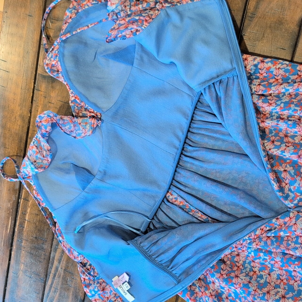 Sau Lee Florence Silk Gown Blue Floral - Picture 9 of 12